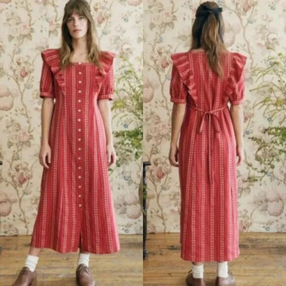 NWT Christy Dawn The Darcy Dress Hibiscus Zinnia Stripe M - Picture 1 of 11